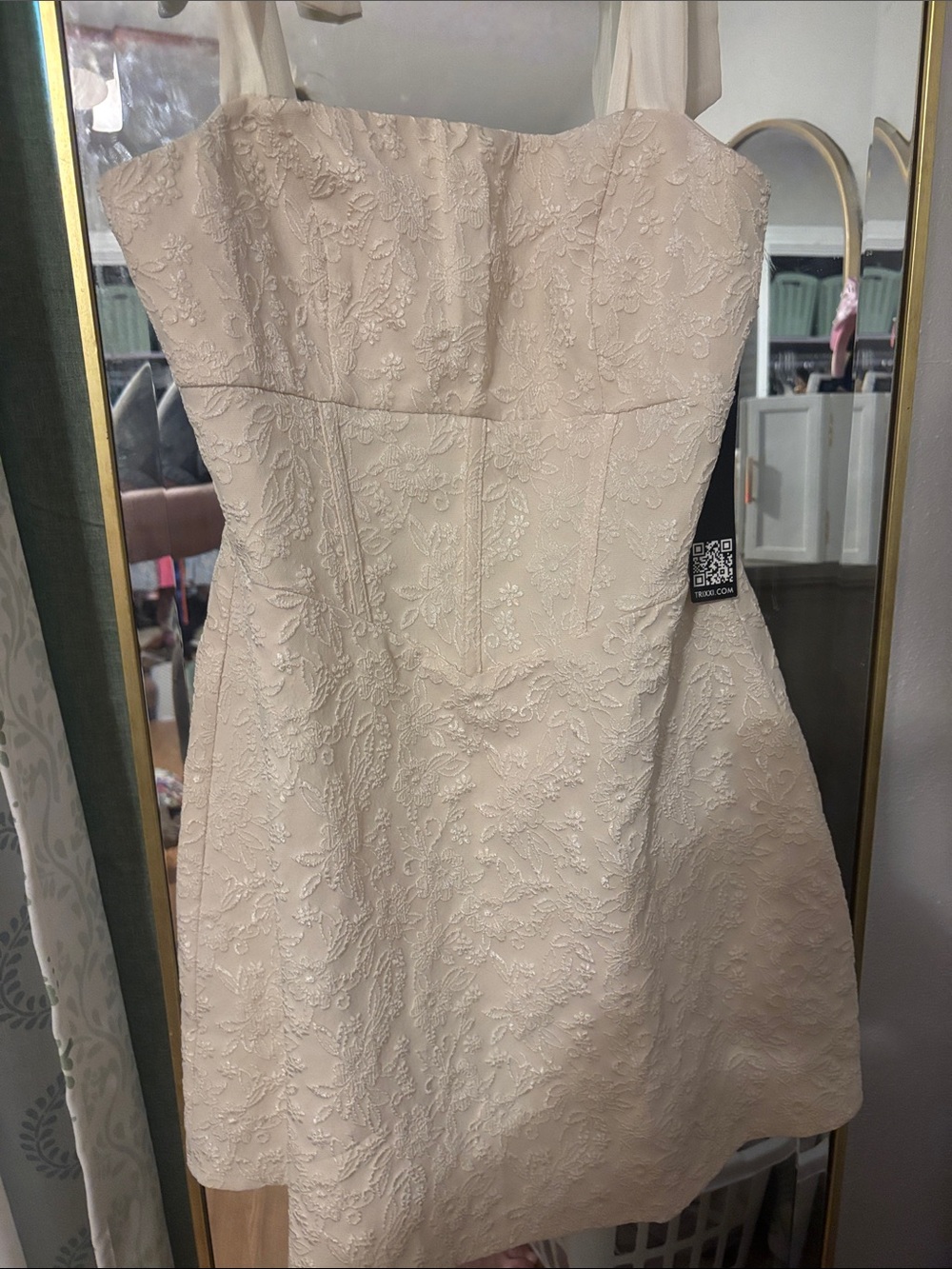 Bow bid day Floral Jacquard Dress in Ivory